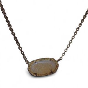 Kendra Scott Elisa Druzy Necklace Silver Tone Beige Oval Pendant Dainty